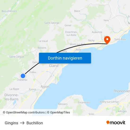 Gingins to Buchillon map