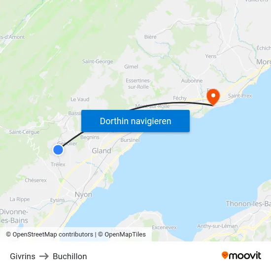 Givrins to Buchillon map
