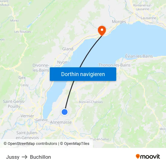 Jussy to Buchillon map