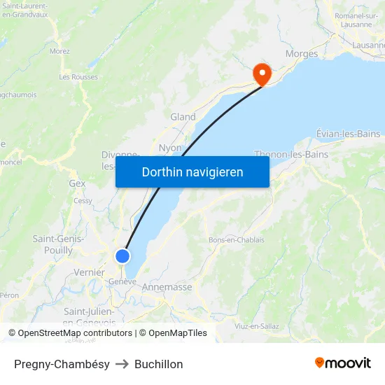 Pregny-Chambésy to Buchillon map