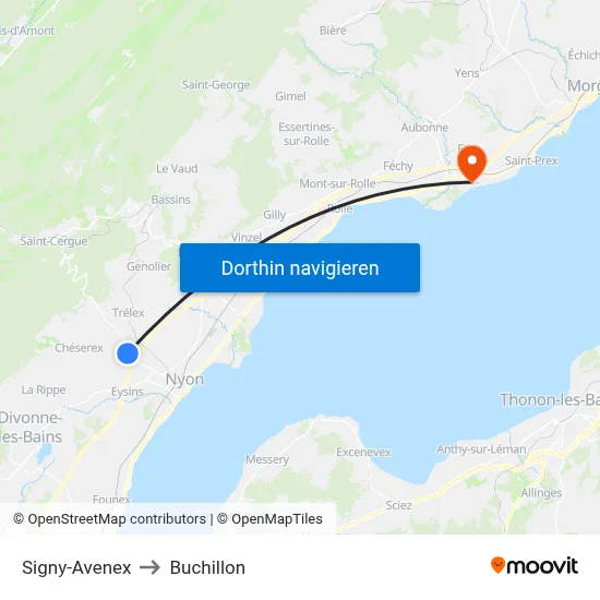 Signy-Avenex to Buchillon map