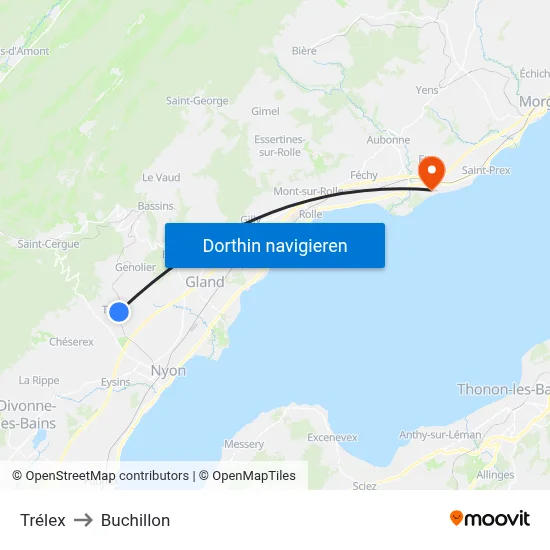 Trélex to Buchillon map