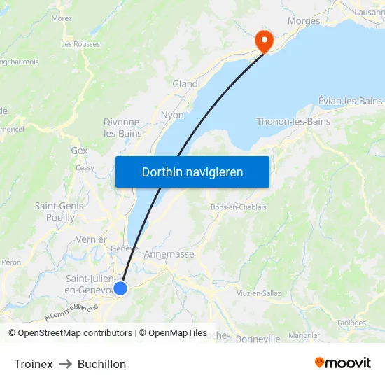 Troinex to Buchillon map