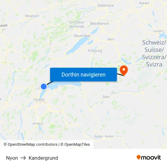 Nyon to Kandergrund map