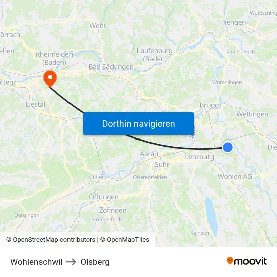 Wohlenschwil to Olsberg map