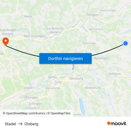 Stadel to Olsberg map