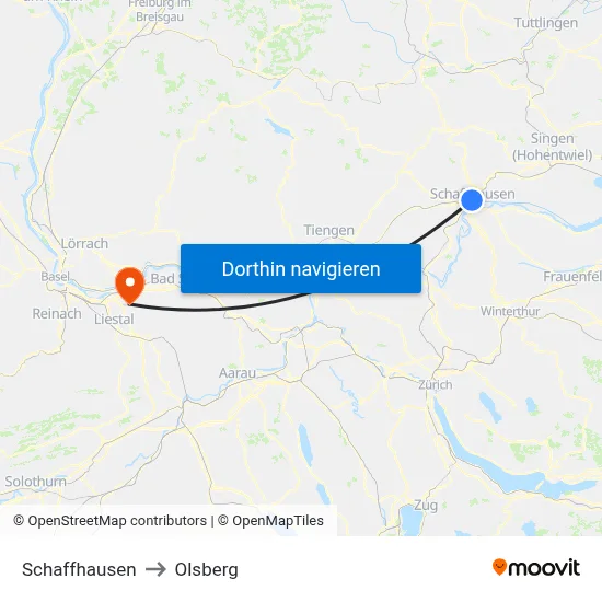 Schaffhausen to Olsberg map