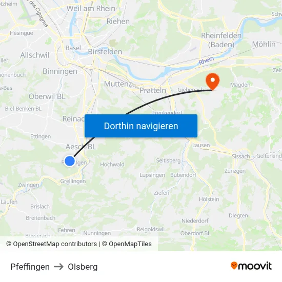 Pfeffingen to Olsberg map