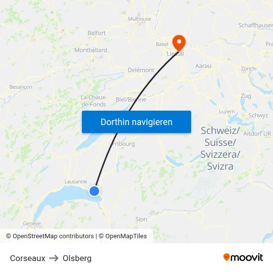 Corseaux to Olsberg map