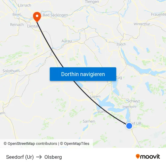 Seedorf (Ur) to Olsberg map