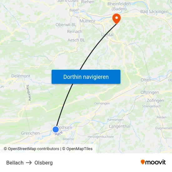 Bellach to Olsberg map