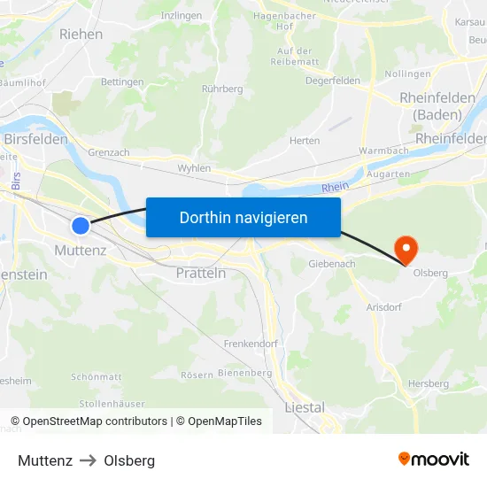 Muttenz to Olsberg map