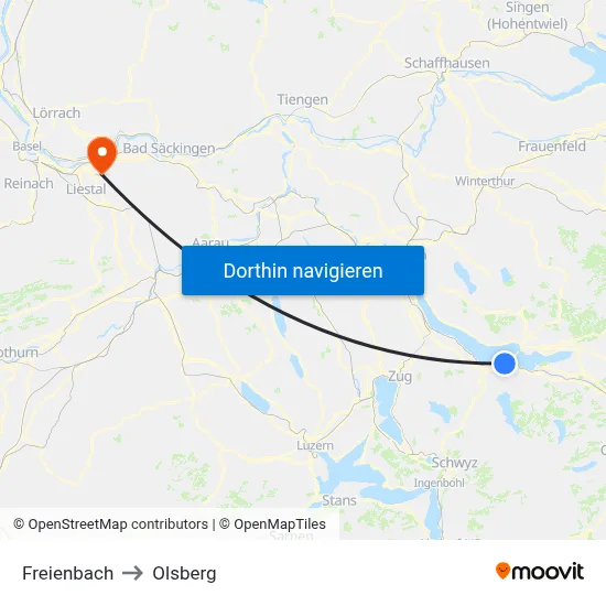 Freienbach to Olsberg map