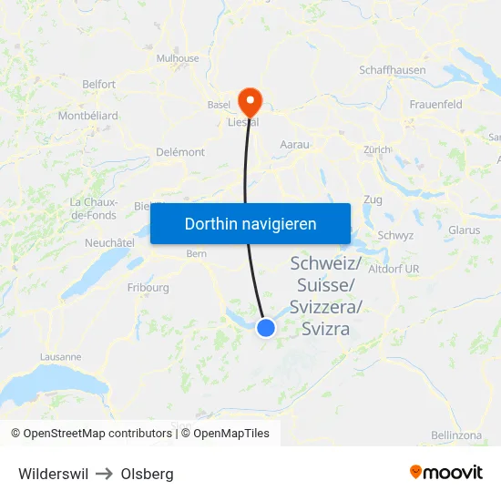 Wilderswil to Olsberg map