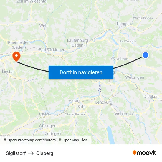 Siglistorf to Olsberg map