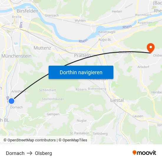 Dornach to Olsberg map