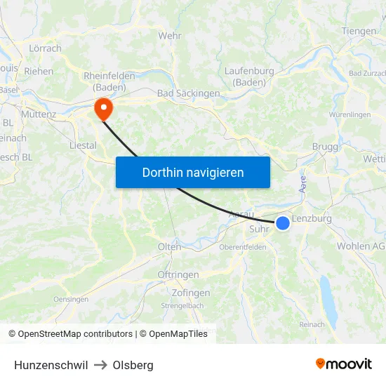 Hunzenschwil to Olsberg map
