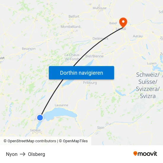 Nyon to Olsberg map