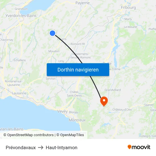 Prévondavaux to Haut-Intyamon map