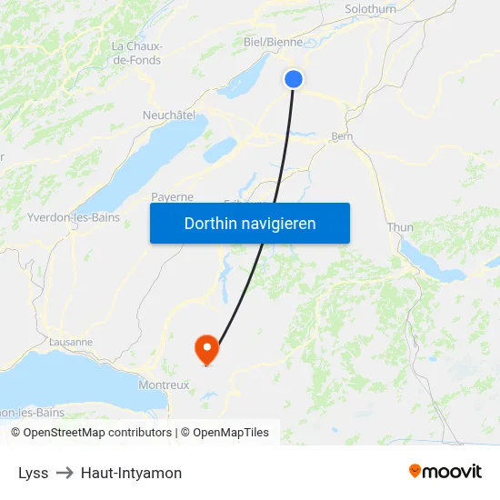 Lyss to Haut-Intyamon map