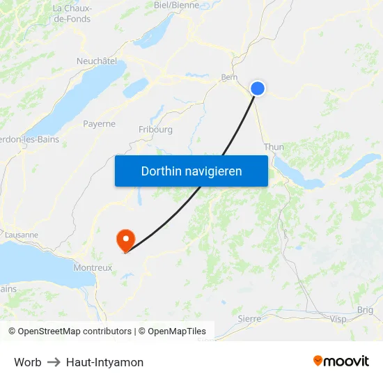 Worb to Haut-Intyamon map
