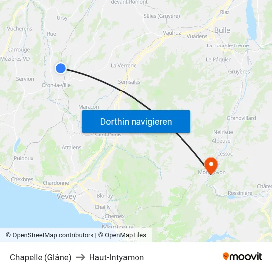 Chapelle (Glâne) to Haut-Intyamon map