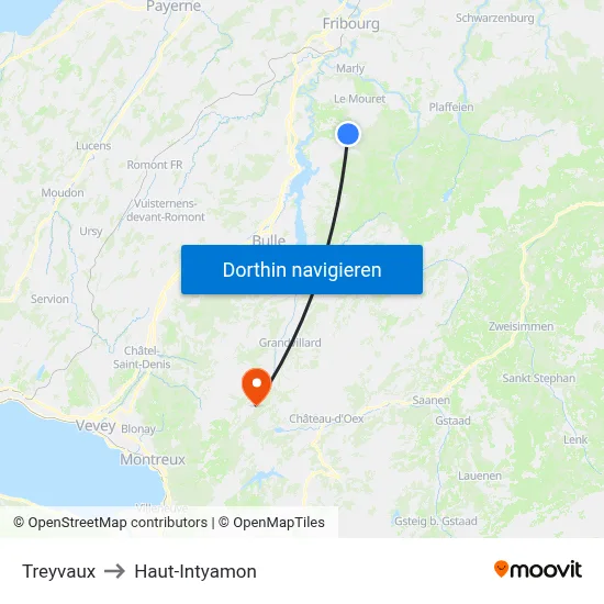 Treyvaux to Haut-Intyamon map