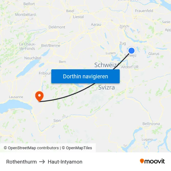Rothenthurm to Haut-Intyamon map