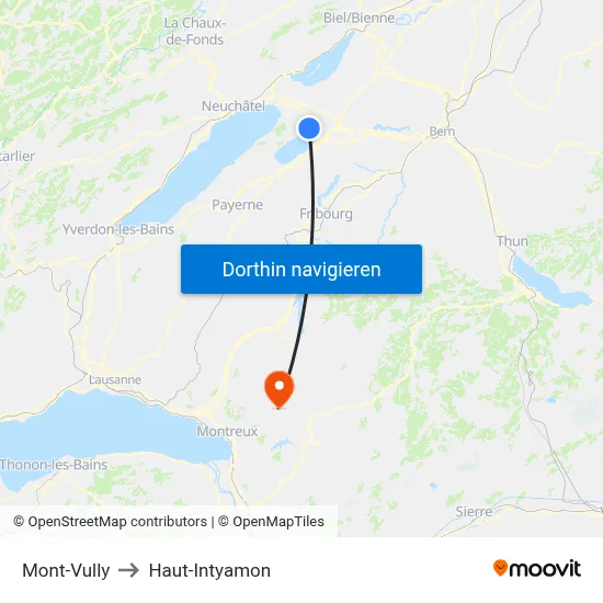 Mont-Vully to Haut-Intyamon map