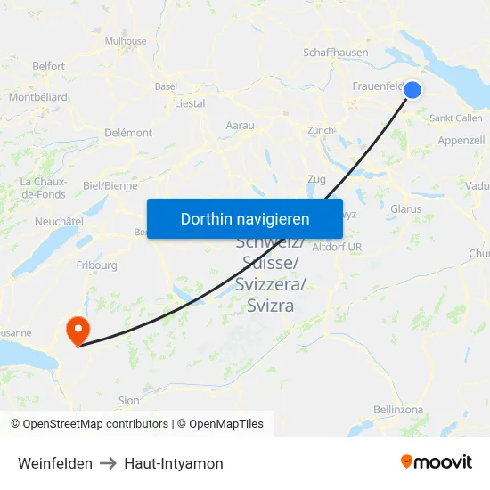 Weinfelden to Haut-Intyamon map