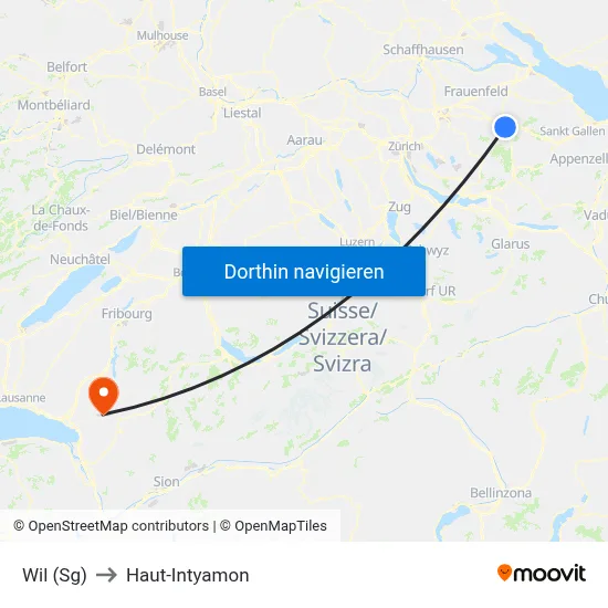Wil (Sg) to Haut-Intyamon map
