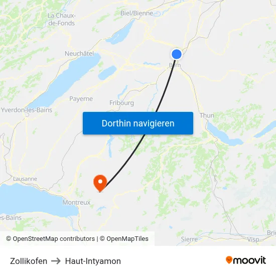 Zollikofen to Haut-Intyamon map