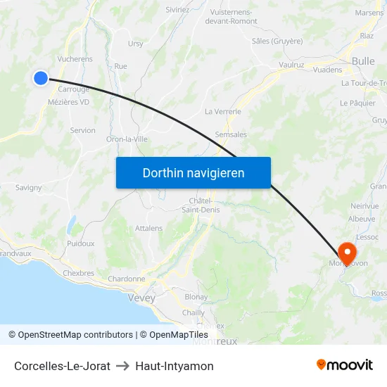 Corcelles-Le-Jorat to Haut-Intyamon map