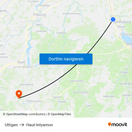 Uttigen to Haut-Intyamon map