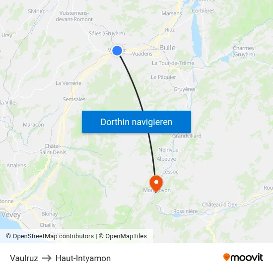 Vaulruz to Haut-Intyamon map