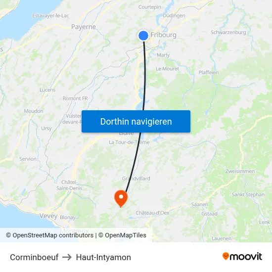 Corminboeuf to Haut-Intyamon map