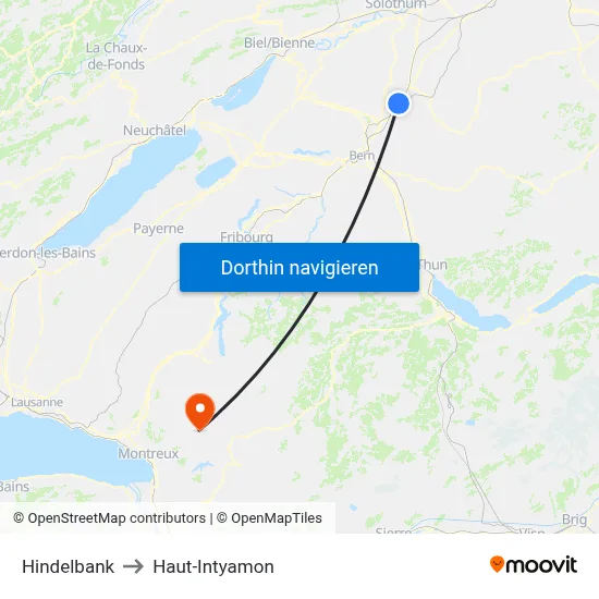 Hindelbank to Haut-Intyamon map