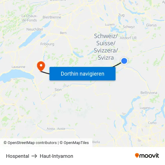 Hospental to Haut-Intyamon map