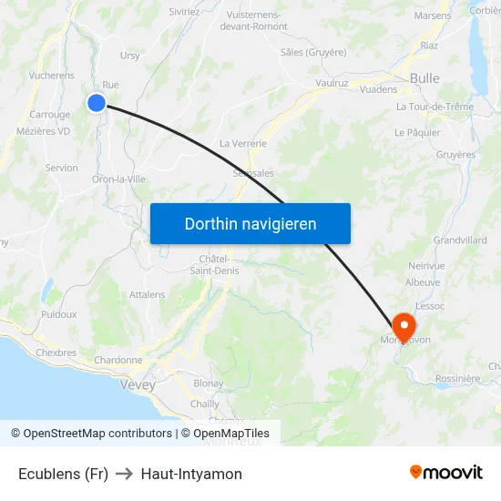 Ecublens (Fr) to Haut-Intyamon map