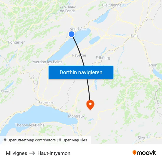Milvignes to Haut-Intyamon map