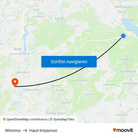 Wimmis to Haut-Intyamon map