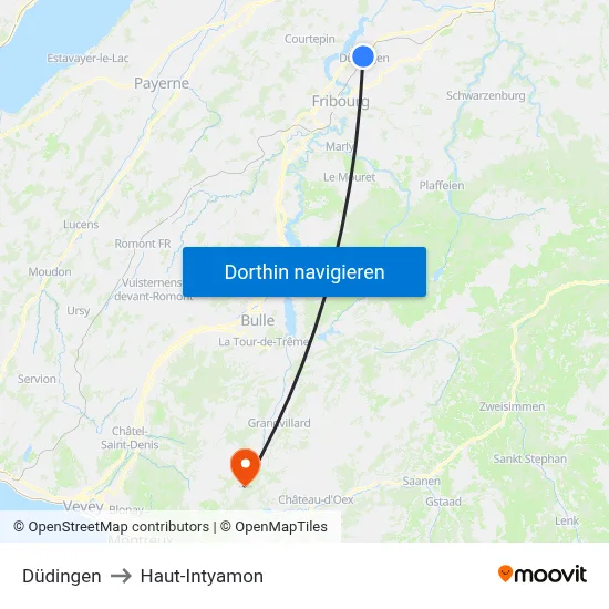 Düdingen to Haut-Intyamon map