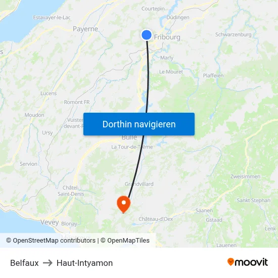 Belfaux to Haut-Intyamon map