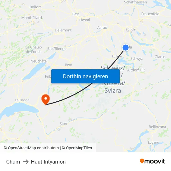 Cham to Haut-Intyamon map