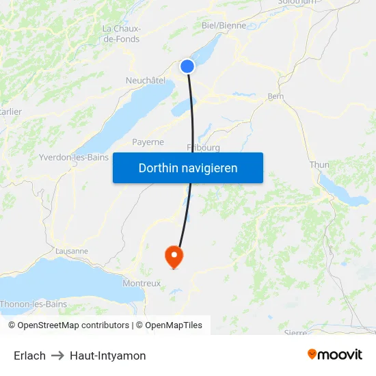 Erlach to Haut-Intyamon map