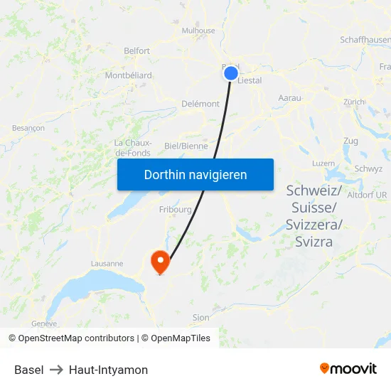 Basel to Haut-Intyamon map
