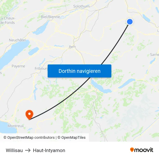 Willisau to Haut-Intyamon map