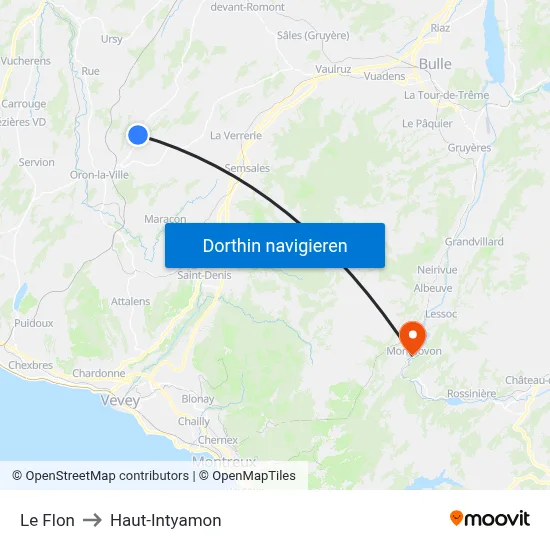 Le Flon to Haut-Intyamon map