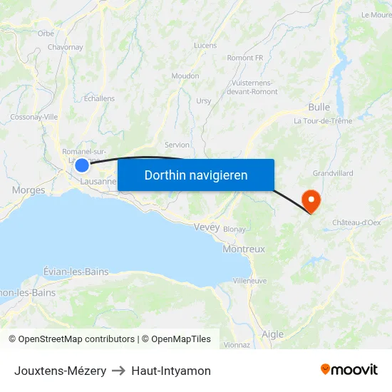 Jouxtens-Mézery to Haut-Intyamon map