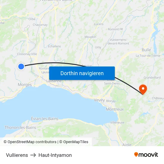 Vullierens to Haut-Intyamon map